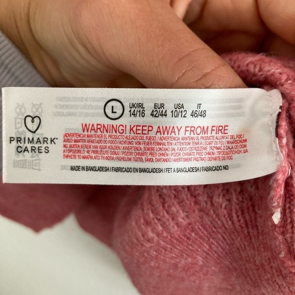 Pink Wool Blend Knit Sweater V Neck Oversized Boxy by Primark Cares Size Large - Picture 11 of 12